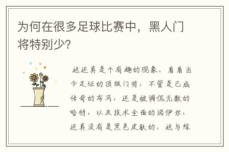为何在很多足球比赛中,黑人门将特别少?