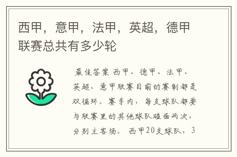 西甲,意甲,法甲,英超,德甲联赛总共有多少轮
