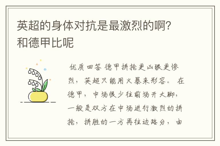 英超的身体对抗是最激烈的啊?和德甲比呢