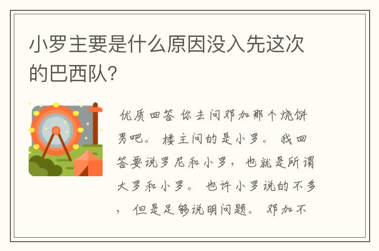 小罗主要是什么原因没入先这次的巴西队?
