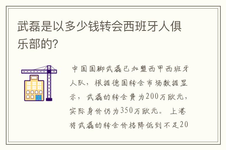 武磊是以多少钱转会西班牙人俱乐部的?