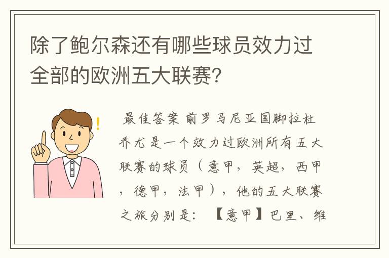 除了鲍尔森还有哪些球员效力过全部的欧洲五大联赛?