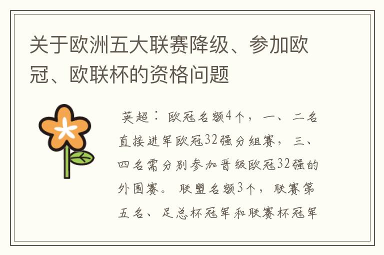 关于欧洲五大联赛降级、参加欧冠、欧联杯的资格问题