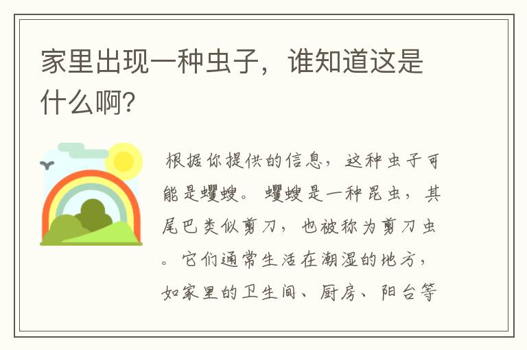 家里出现一种虫子,谁知道这是什么啊?