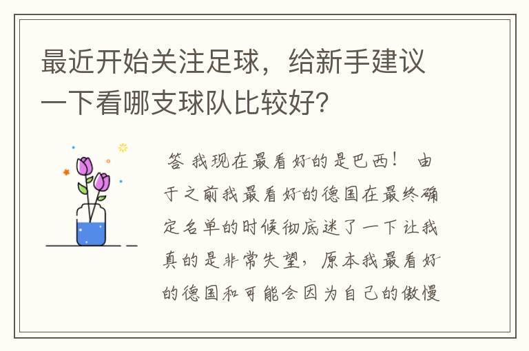 最近开始关注足球,给新手建议一下看哪支球队比较好?