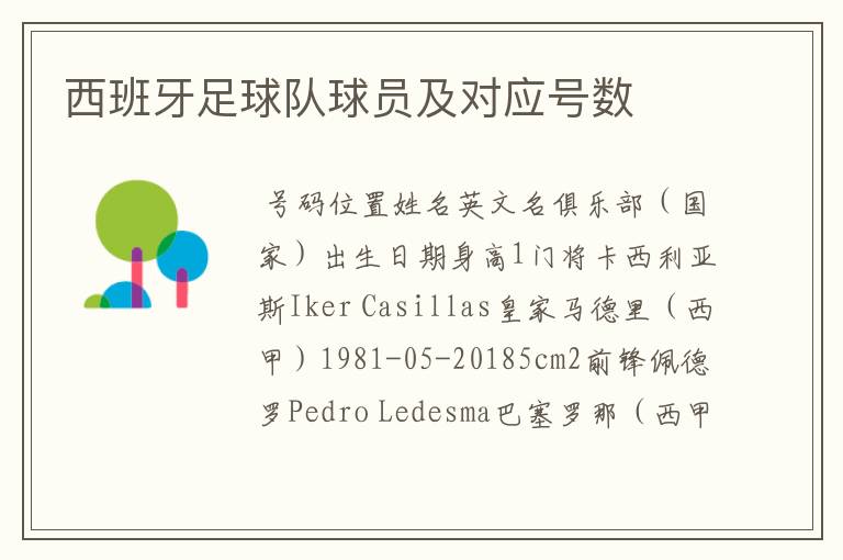 西班牙足球队球员及对应号数