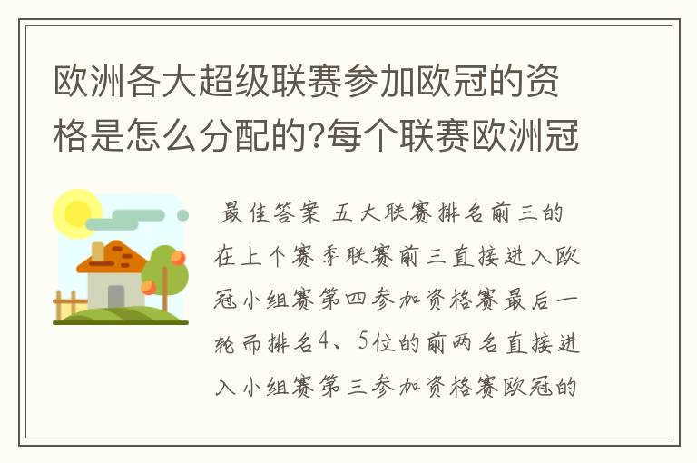 欧洲各大超级联赛参加欧冠的资格是怎么分配的?每个联赛欧洲冠军杯参赛队