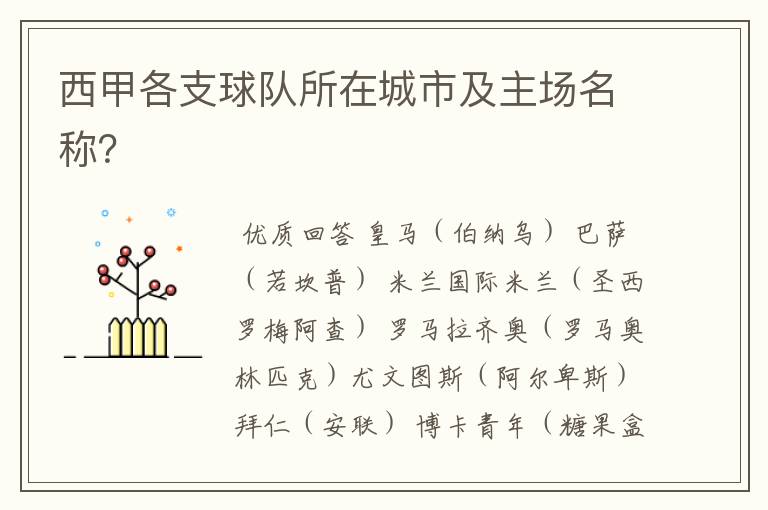 西甲各支球队所在城市及主场名称?