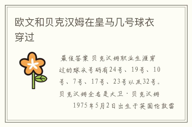 欧文和贝克汉姆在皇马几号球衣穿过