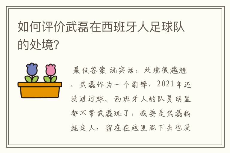 如何评价武磊在西班牙人足球队的处境?