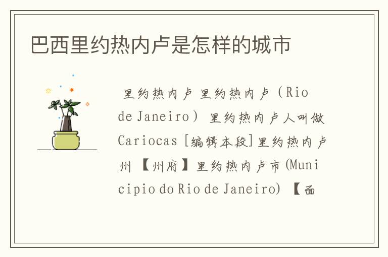 巴西里约热内卢是怎样的城市