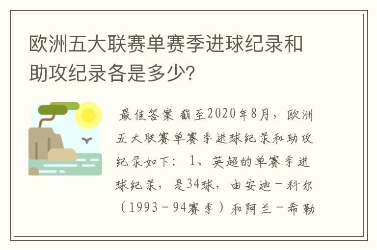 欧洲五大联赛单赛季进球纪录和助攻纪录各是多少?
