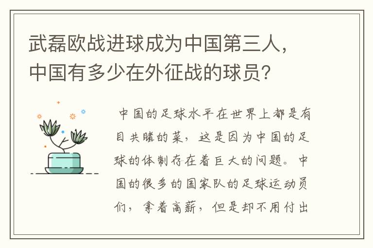 武磊欧战进球成为中国第三人,中国有多少在外征战的球员?