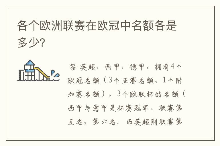 各个欧洲联赛在欧冠中名额各是多少?