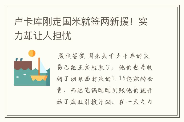 卢卡库刚走国米就签两新援!实力却让人担忧