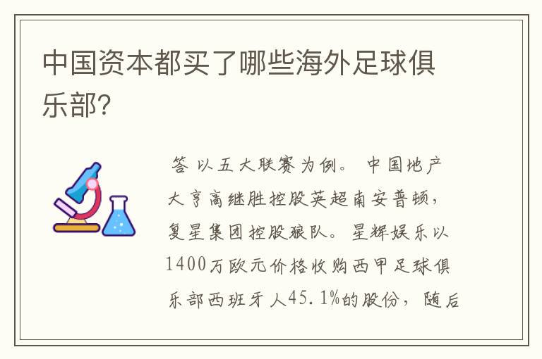 中国资本都买了哪些海外足球俱乐部?