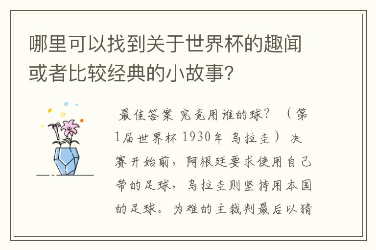 哪里可以找到关于世界杯的趣闻或者比较经典的小故事?