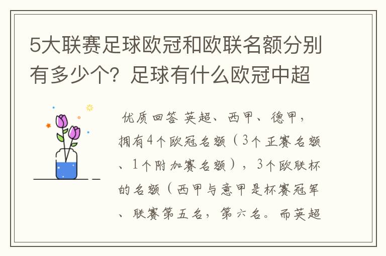 5大联赛足球欧冠和欧联名额分别有多少个?足球有什么欧冠中超还