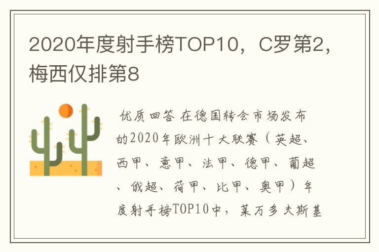 2020年度射手榜TOP10,C罗第2,梅西仅排第8