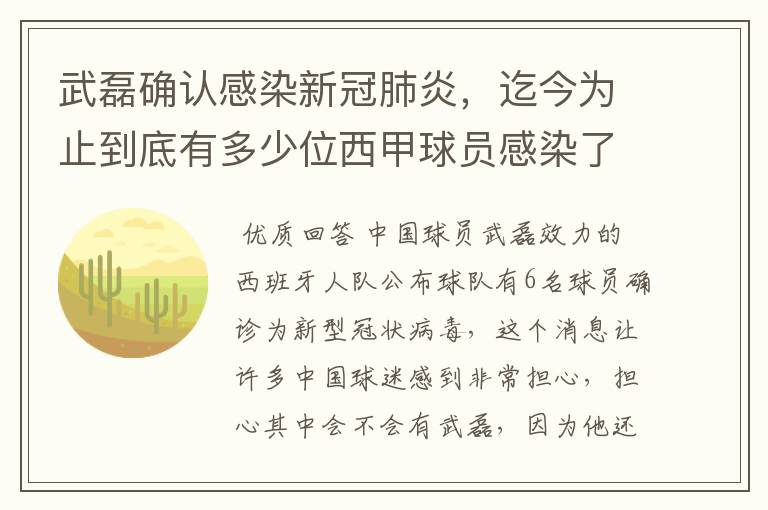 武磊确认感染新冠肺炎,迄今为止到底有多少位西甲球员感染了新冠病毒?