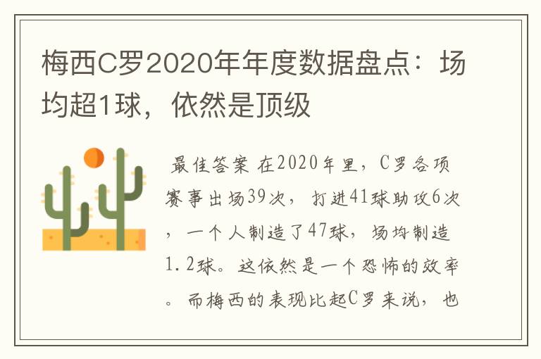 梅西C罗2020年年度数据盘点:场均超1球,依然是顶级