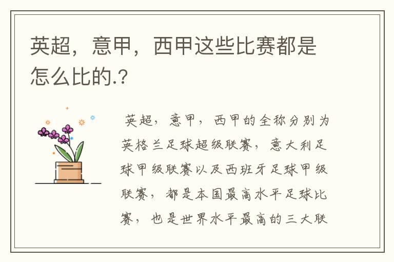 英超,意甲,西甲这些比赛都是怎么比的.?