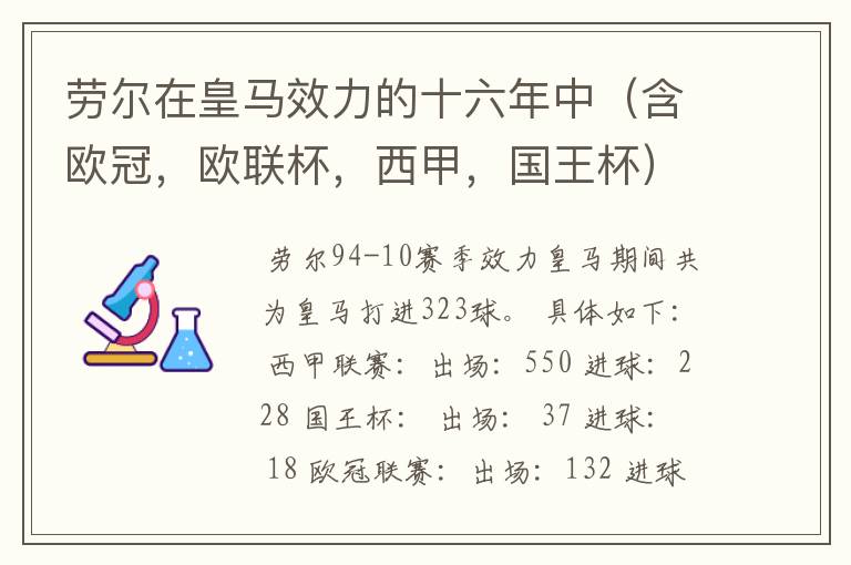 劳尔在皇马效力的十六年中(含欧冠,欧联杯,西甲,国王杯)一共打进多少粒进球?四个分开