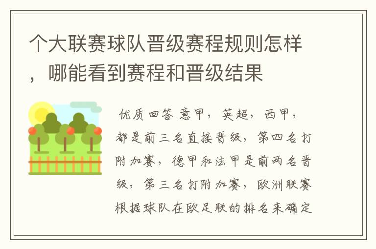 个大联赛球队晋级赛程规则怎样,哪能看到赛程和晋级结果