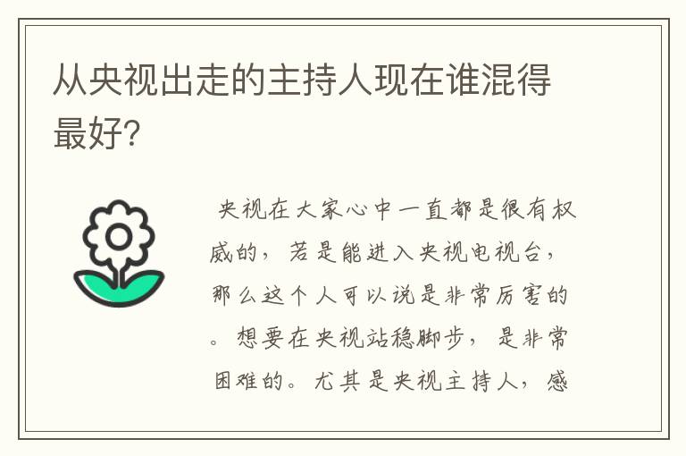 从央视出走的主持人现在谁混得最好?