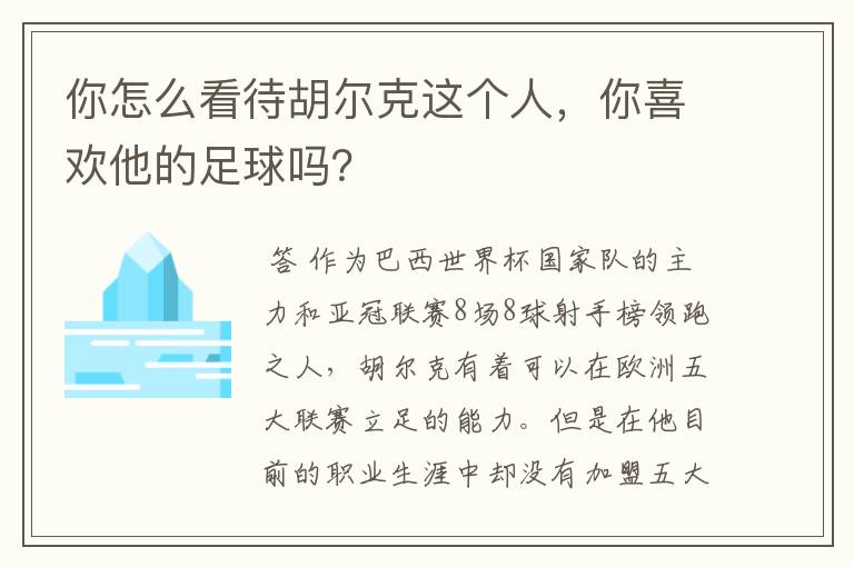 你怎么看待胡尔克这个人,你喜欢他的足球吗?