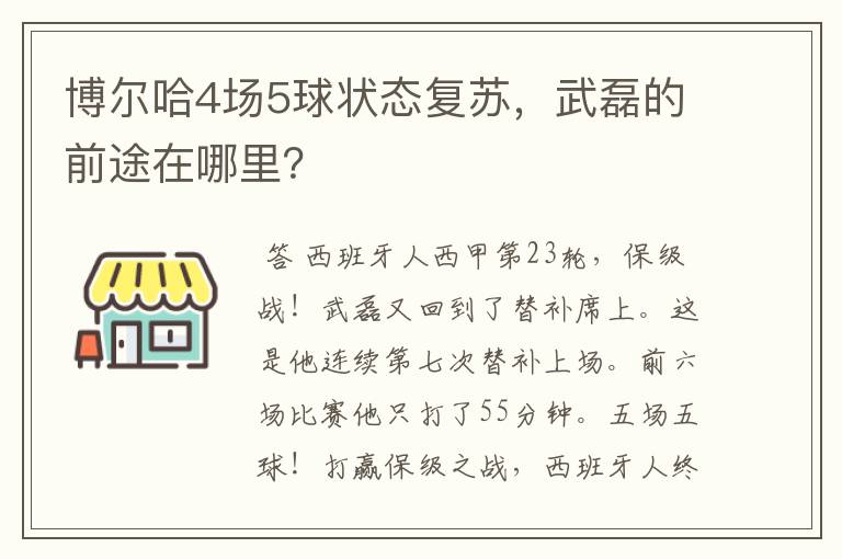 博尔哈4场5球状态复苏,武磊的前途在哪里?