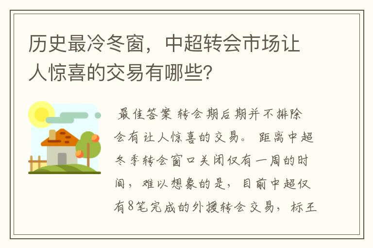 历史最冷冬窗,中超转会市场让人惊喜的交易有哪些?