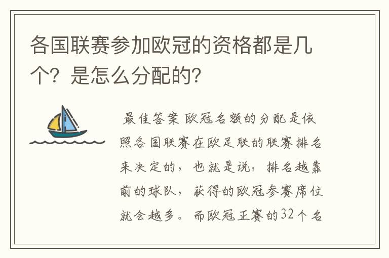 各国联赛参加欧冠的资格都是几个?是怎么分配的?