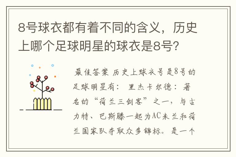 8号球衣都有着不同的含义,历史上哪个足球明星的球衣是8号?