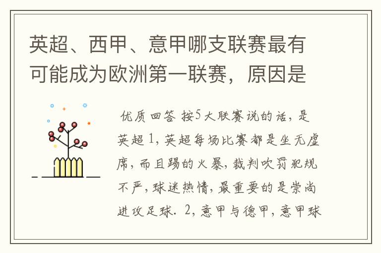 英超、西甲、意甲哪支联赛最有可能成为欧洲第一联赛,原因是什么