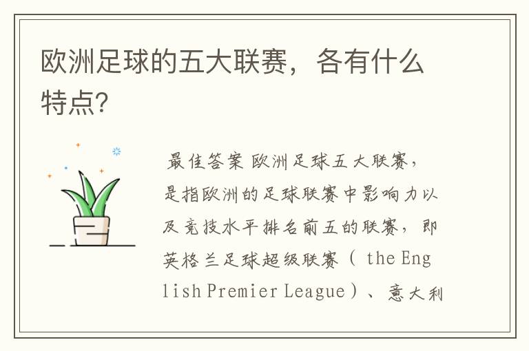 欧洲足球的五大联赛,各有什么特点?