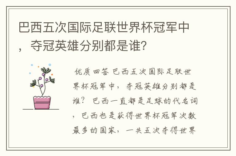 巴西五次国际足联世界杯冠军中,夺冠英雄分别都是谁?