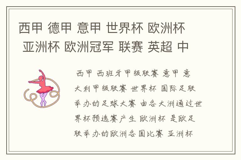 西甲 德甲 意甲 世界杯 欧洲杯 亚洲杯 欧洲冠军 联赛 英超 中超 分别是什么意思啊?