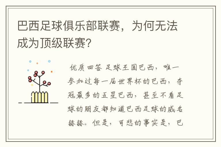 巴西足球俱乐部联赛,为何无法成为顶级联赛?