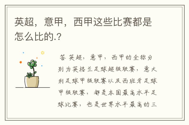 英超,意甲,西甲这些比赛都是怎么比的.?