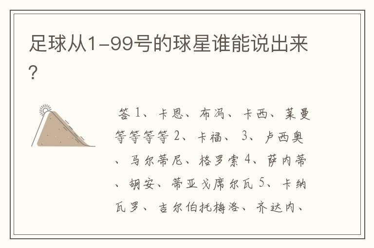 足球从1-99号的球星谁能说出来?