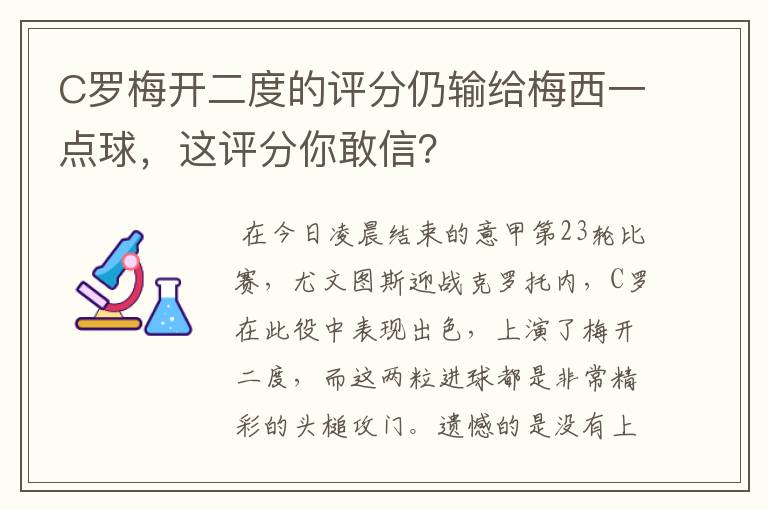 C罗梅开二度的评分仍输给梅西一点球,这评分你敢信?