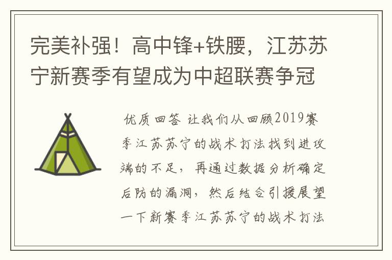 完美补强!高中锋+铁腰,江苏苏宁新赛季有望成为中超联赛争冠队
