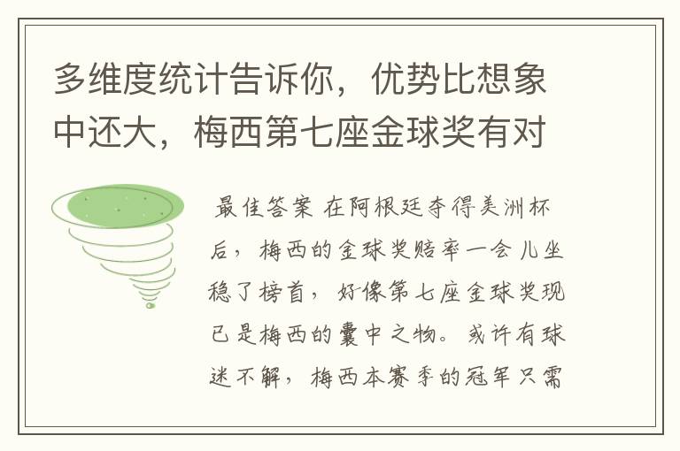 多维度统计告诉你，优势比想象中还大，梅西第七座金球奖有对手吗？