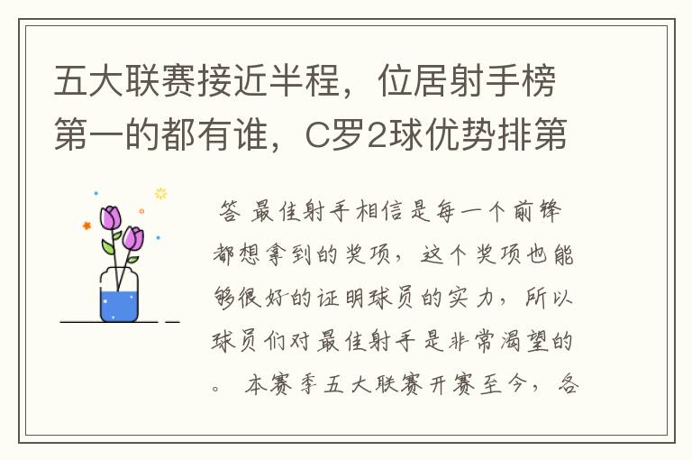 五大联赛接近半程,位居射手榜第一的都有谁,C罗2球优势排第一