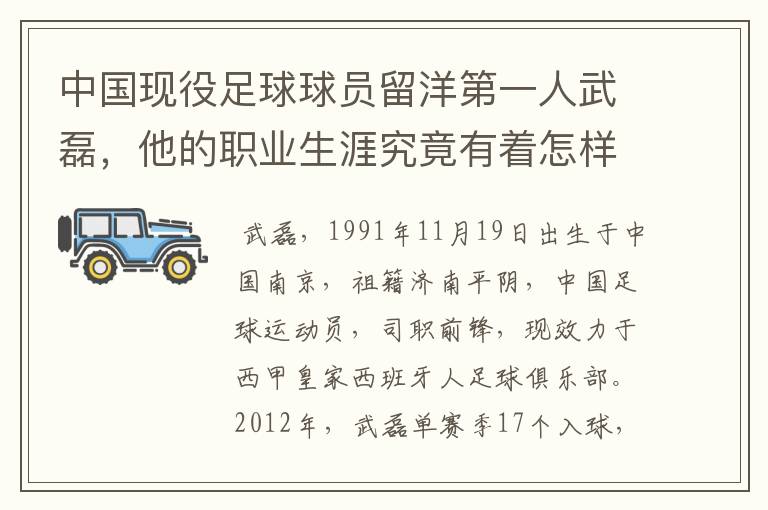 中国现役足球球员留洋第一人武磊,他的职业生涯究竟有着怎样的辉煌成就?
