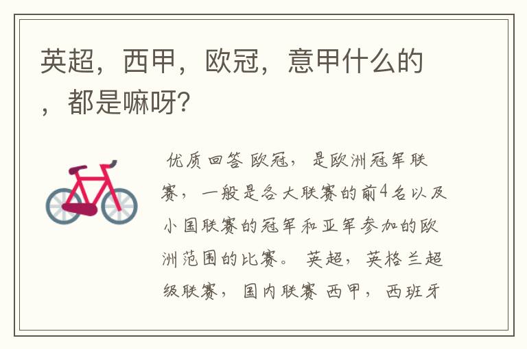 英超,西甲,欧冠,意甲什么的,都是嘛呀?