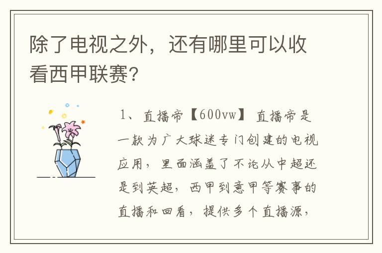 除了电视之外,还有哪里可以收看西甲联赛?