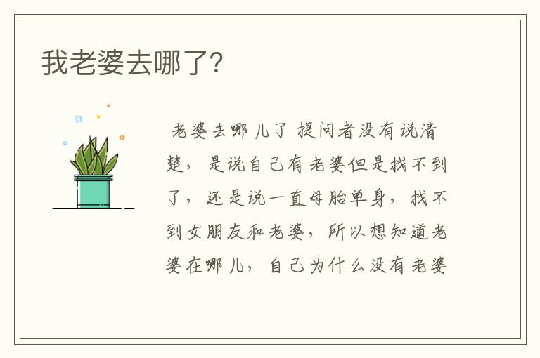 我老婆去哪了?