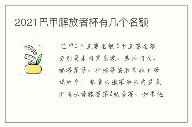 2021巴甲解放者杯有几个名额